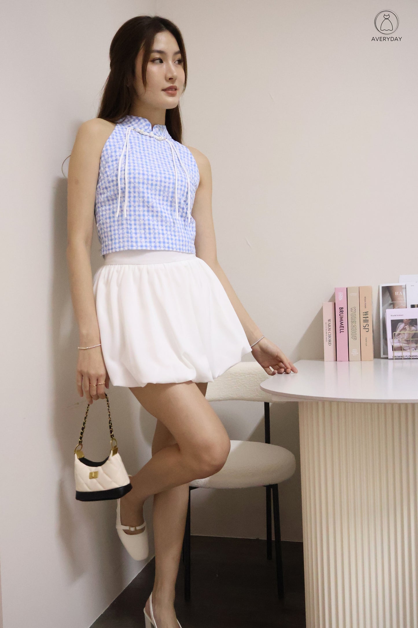 Juno Bubble Hem Pocket Skorts In White