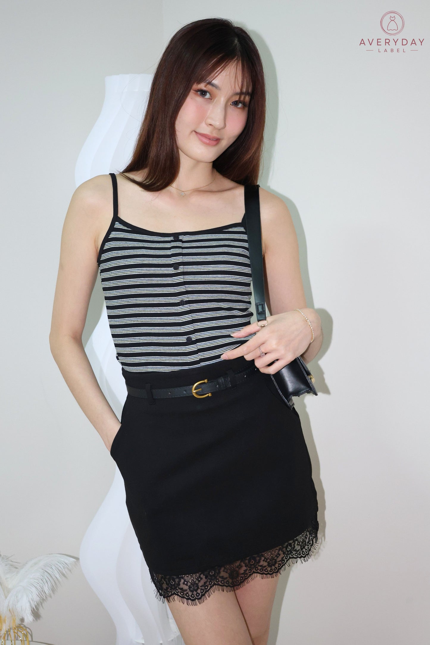 Casey Ribbed Button Camisole In Black