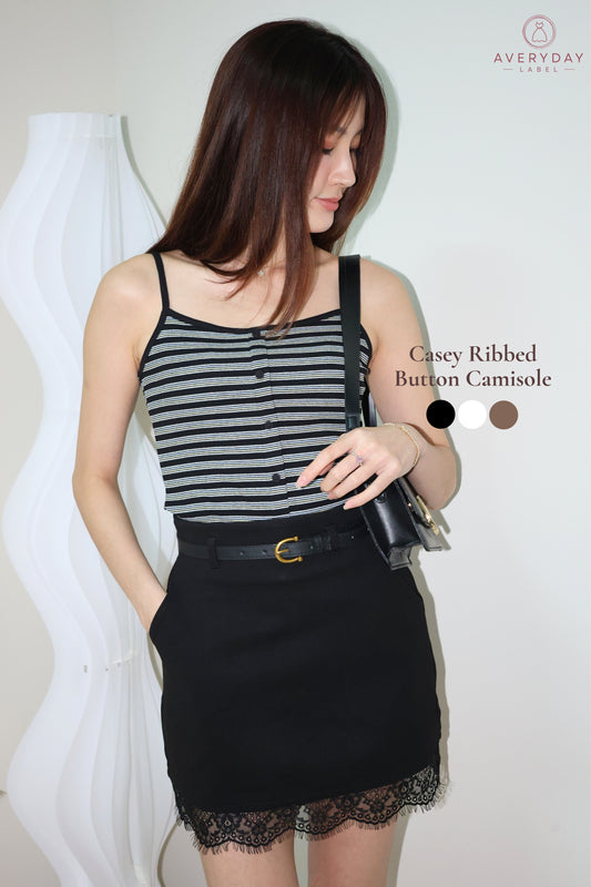 Casey Ribbed Button Camisole In Black