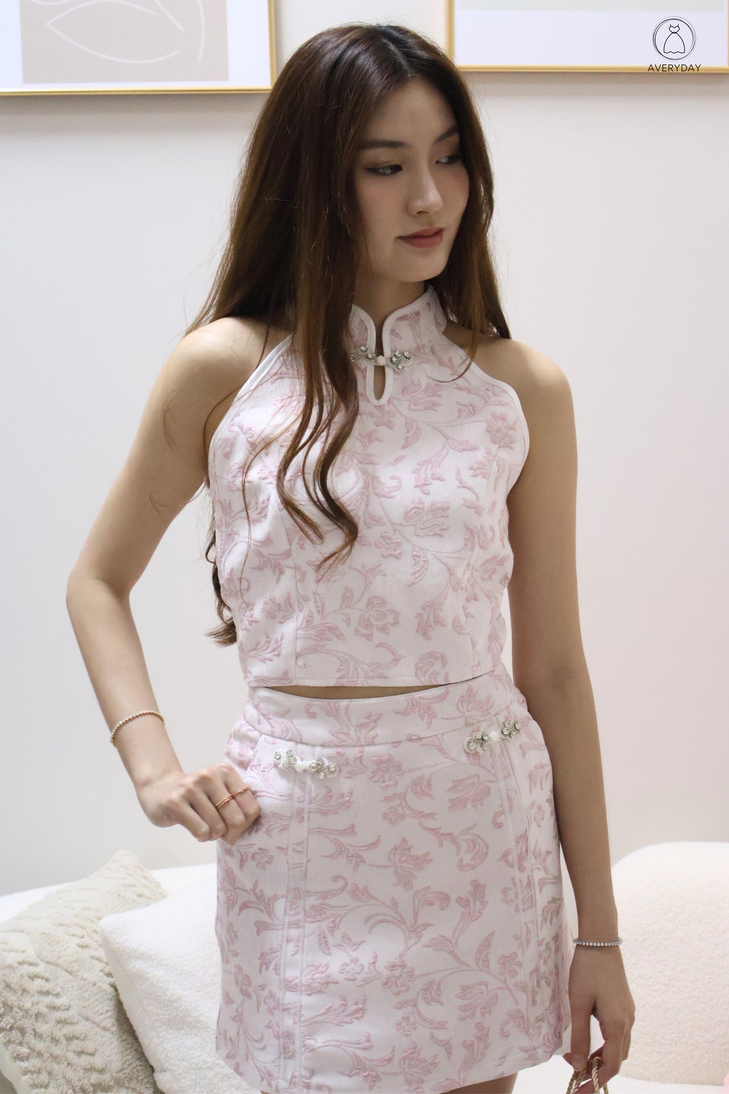 *CNY*芊柔 (Qiān Róu) Soft  Petal Jacquard Co-Ord Set In White