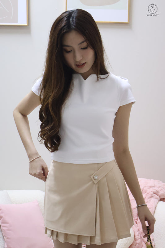 Romy Ruched Cap Sleeve Cut-In Top In White