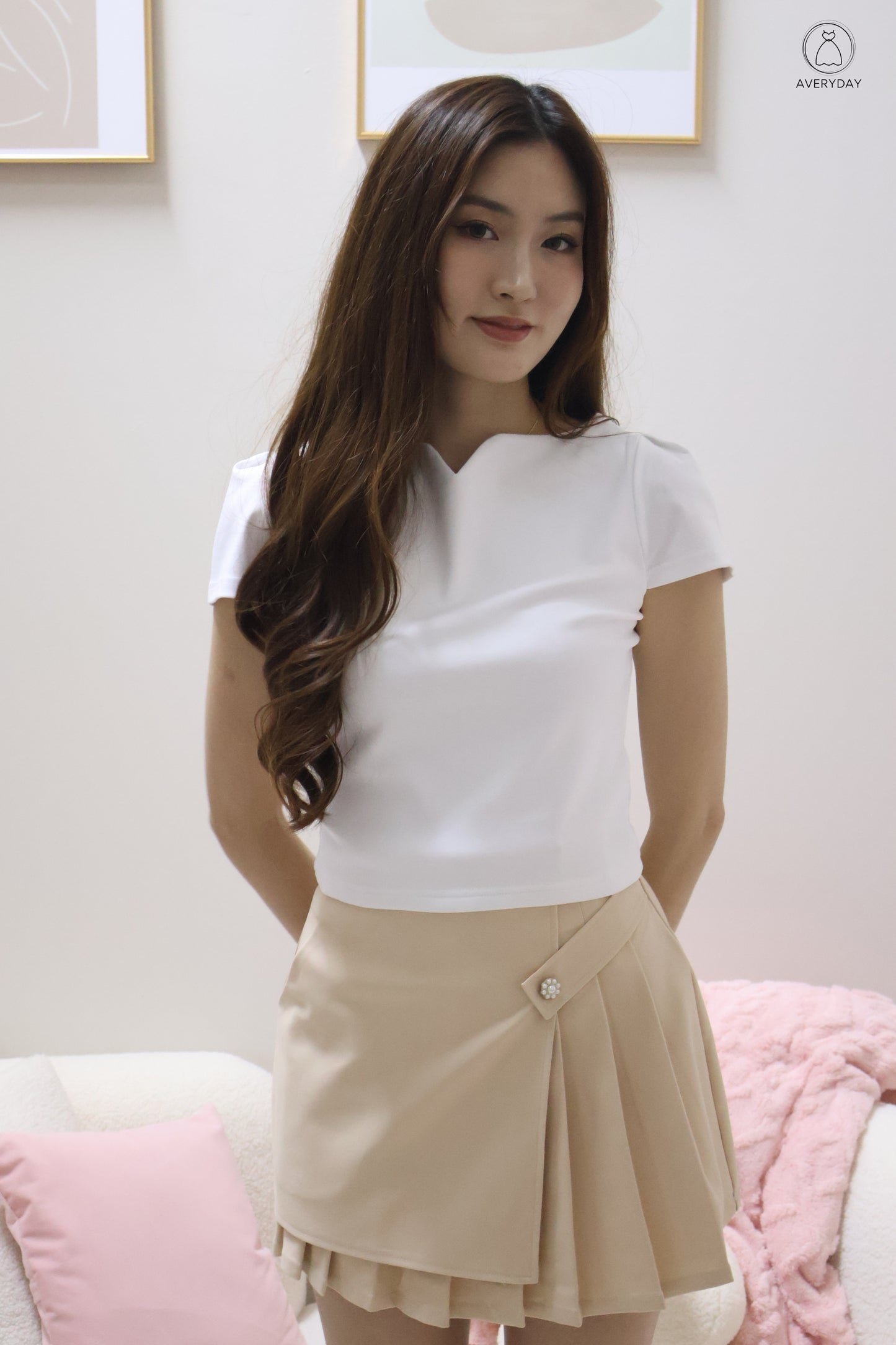 Romy Ruched Cap Sleeve Cut-In Top In White