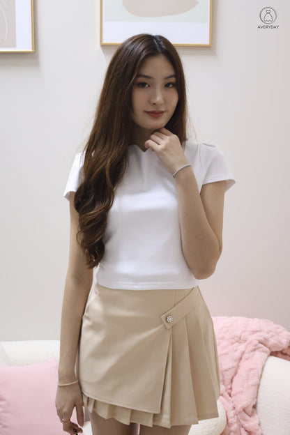 Romy Ruched Cap Sleeve Cut-In Top In White