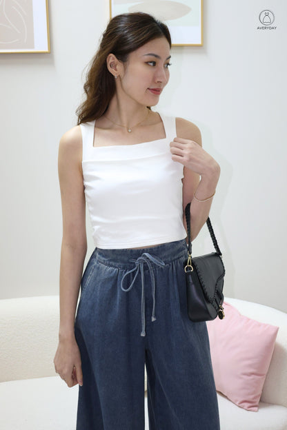 Carine Wide Leg Denim Culottes In Dark Wash