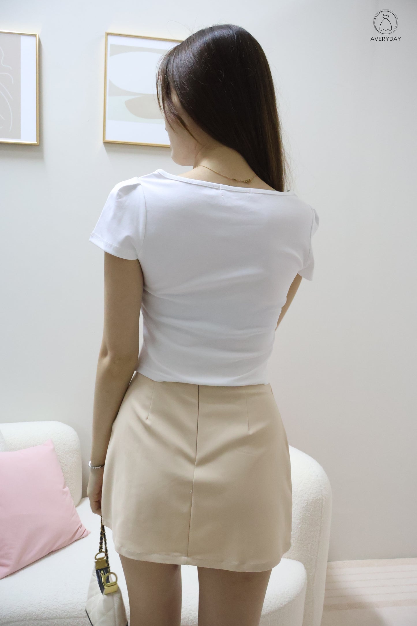 Romy Ruched Cap Sleeve Cut-In Top In White