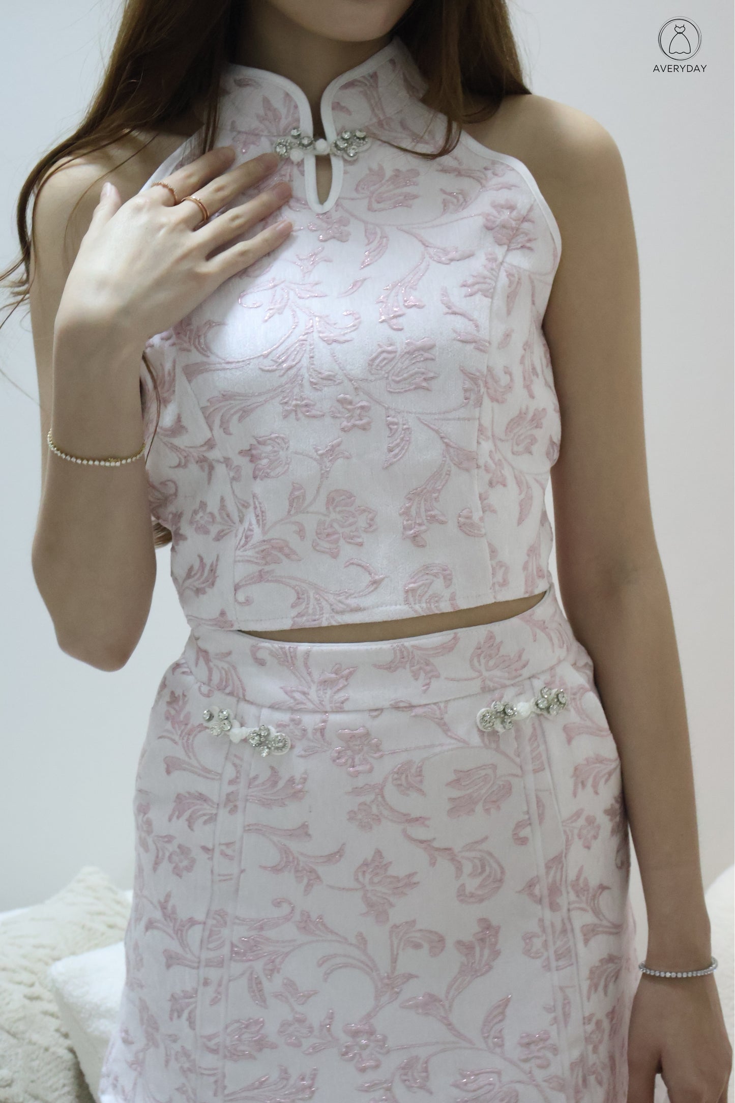 *CNY*芊柔 (Qiān Róu) Soft  Petal Jacquard Co-Ord Set In White