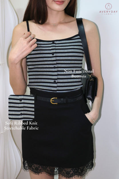 Casey Ribbed Button Camisole In Black
