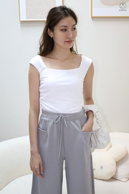 Noelle Square Neck Ruched Top In White