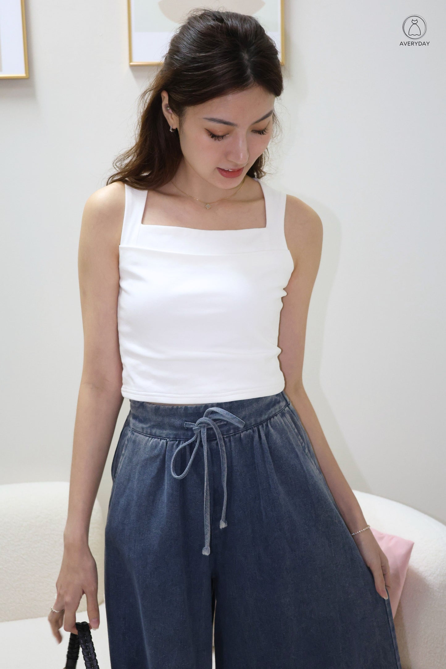Carine Wide Leg Denim Culottes In Dark Wash