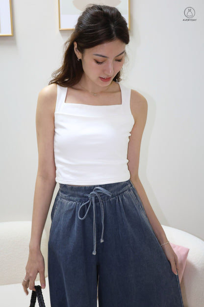 Carine Wide Leg Denim Culottes In Dark Wash