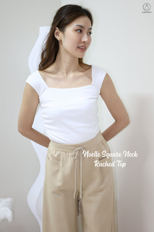 Noelle Square Neck Ruched Top In White
