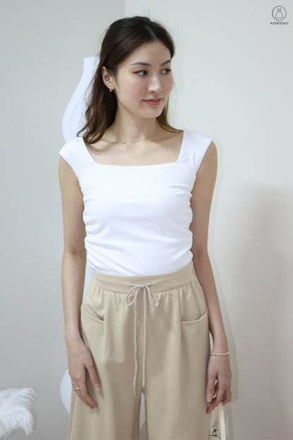 Noelle Square Neck Ruched Top In White