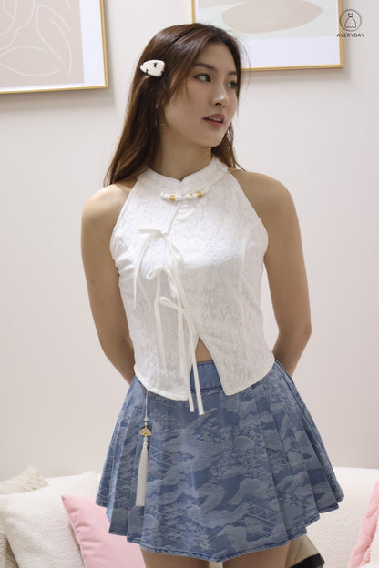 *CNY* 锦庭 (Jǐn Tíng) Dynasty  Ribbon Lace Oriental Top In White