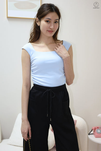 Noelle Square Neck Ruched Top In Blue