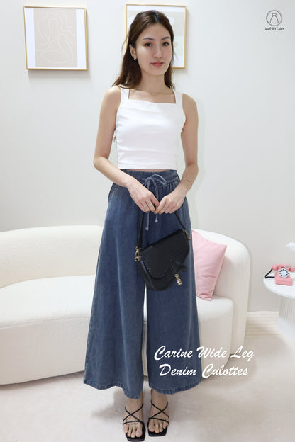 Carine Wide Leg Denim Culottes In Dark Wash