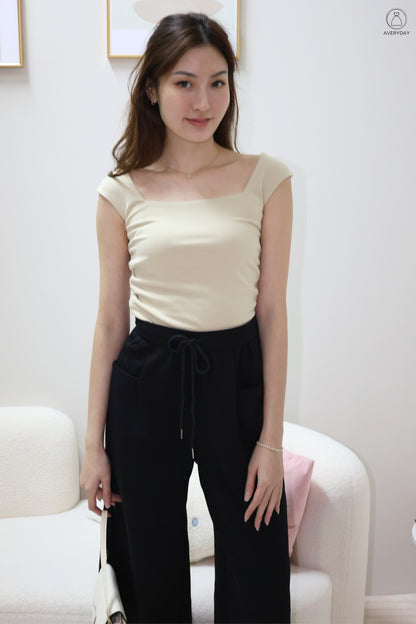 Noelle Square Neck Ruched Top In Khaki