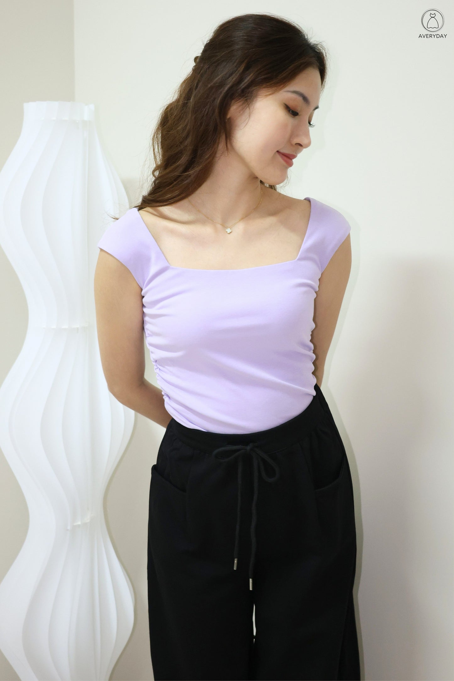 Noelle Square Neck Ruched Top In Lavender