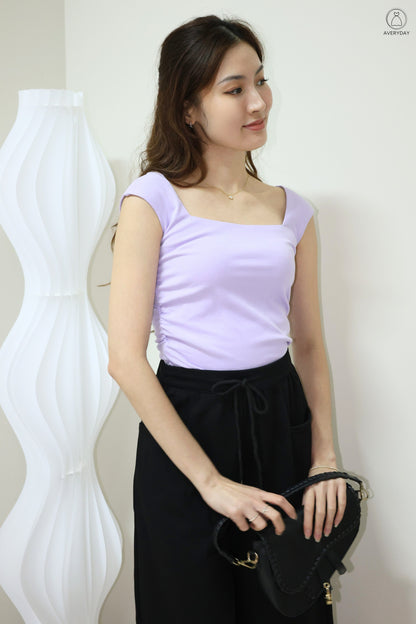 Noelle Square Neck Ruched Top In Lavender