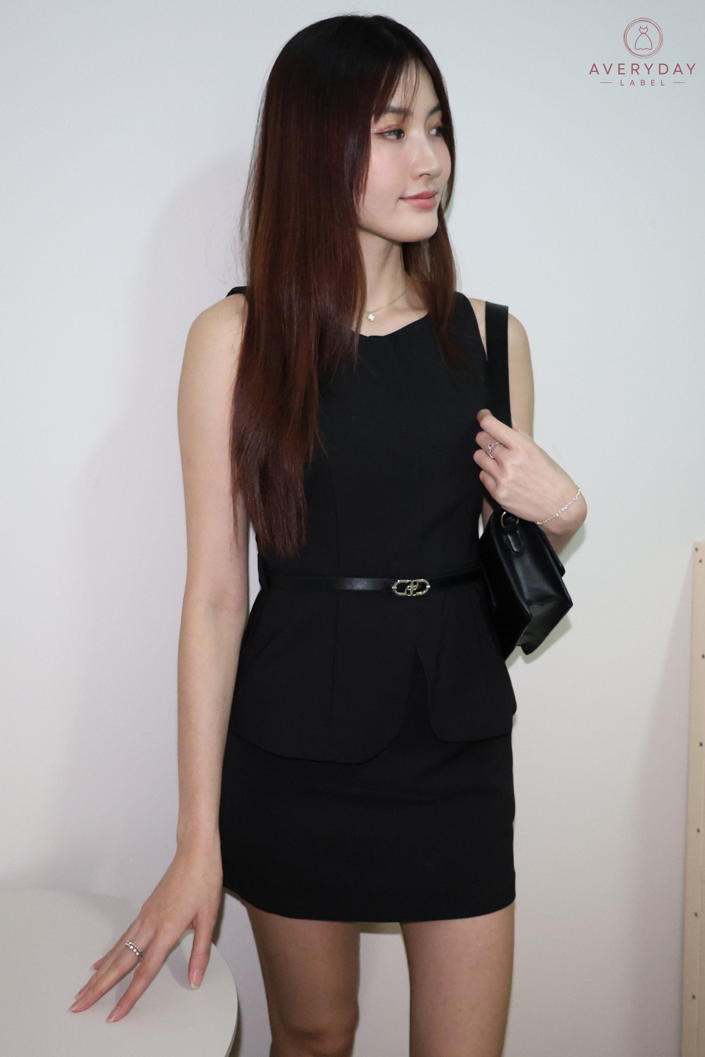 Annita Belted Peplum Top & Skorts Co-Ords In Black