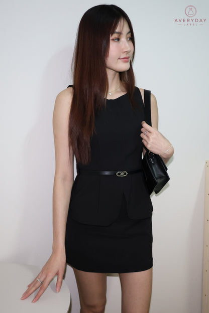 Annita Belted Peplum Top & Skorts Co-Ords In Black