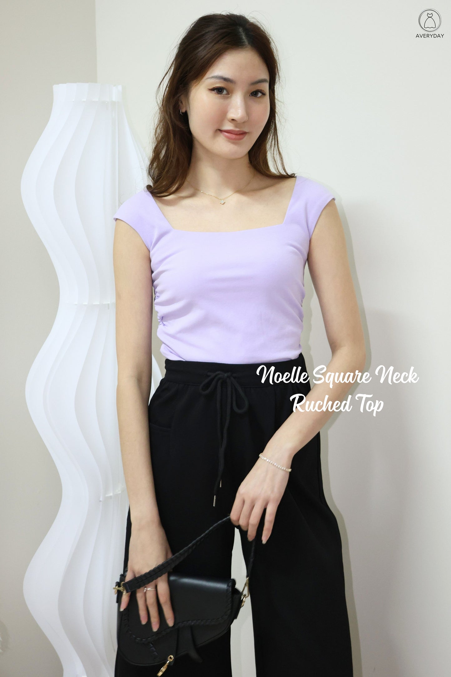 Noelle Square Neck Ruched Top In Lavender