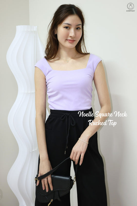 Noelle Square Neck Ruched Top In Lavender