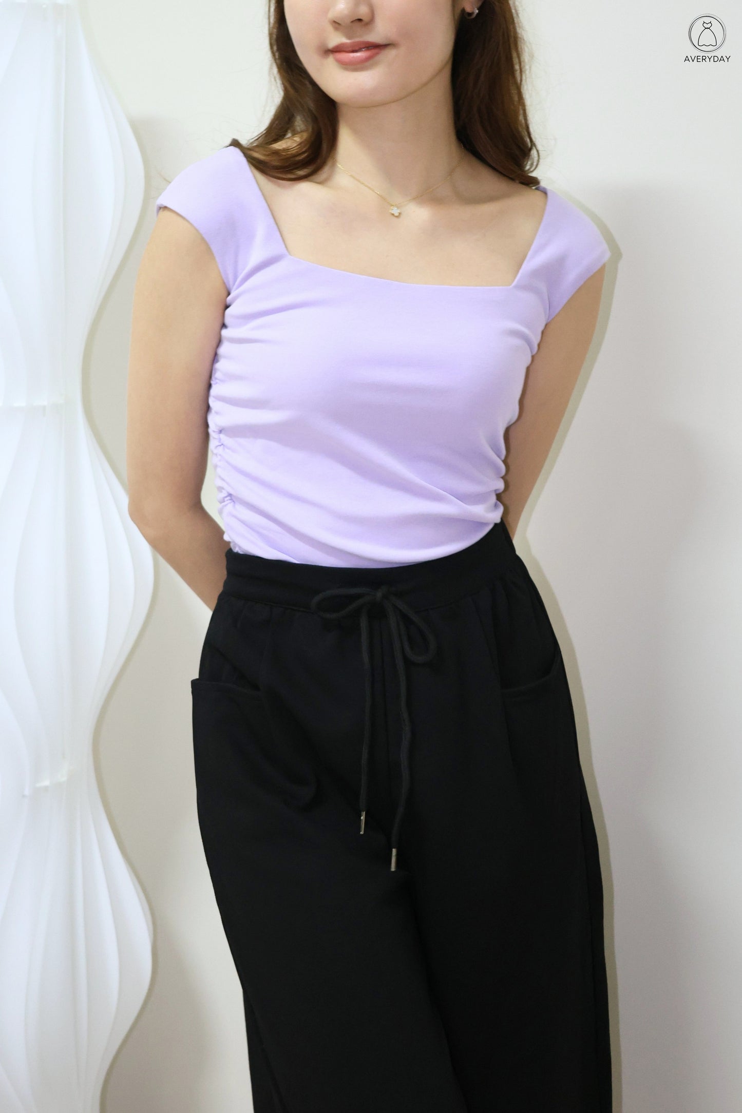 Noelle Square Neck Ruched Top In Lavender