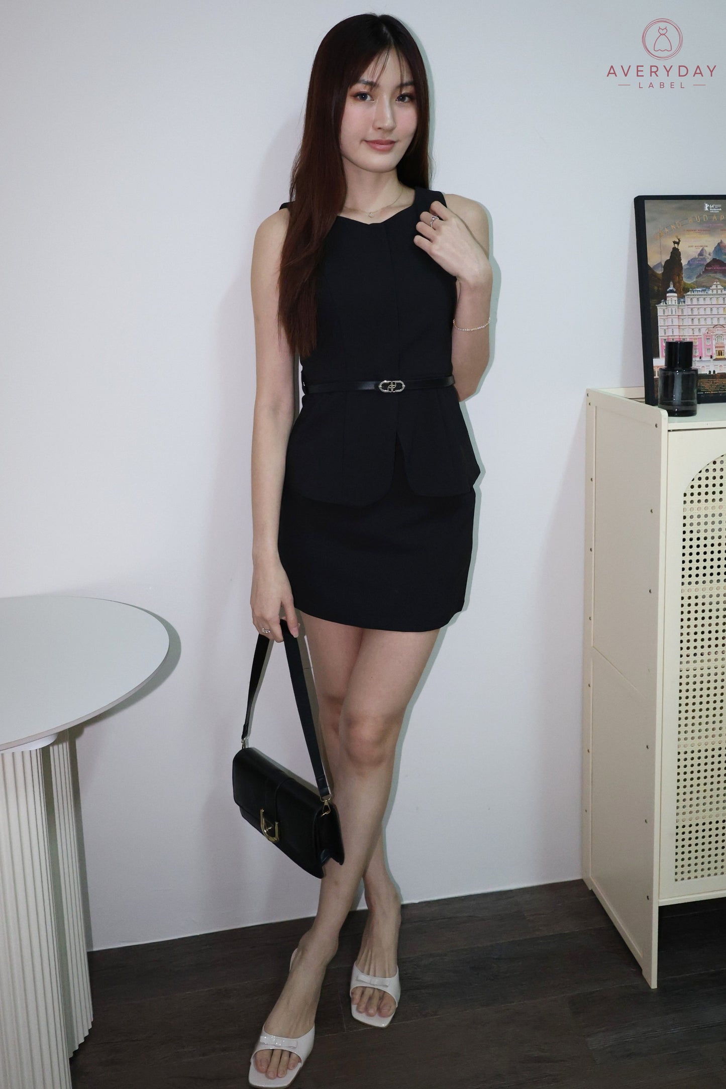 Annita Belted Peplum Top & Skorts Co-Ords In Black