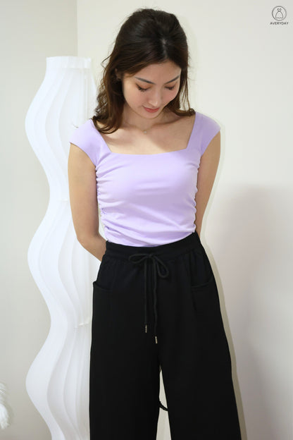 Noelle Square Neck Ruched Top In Lavender