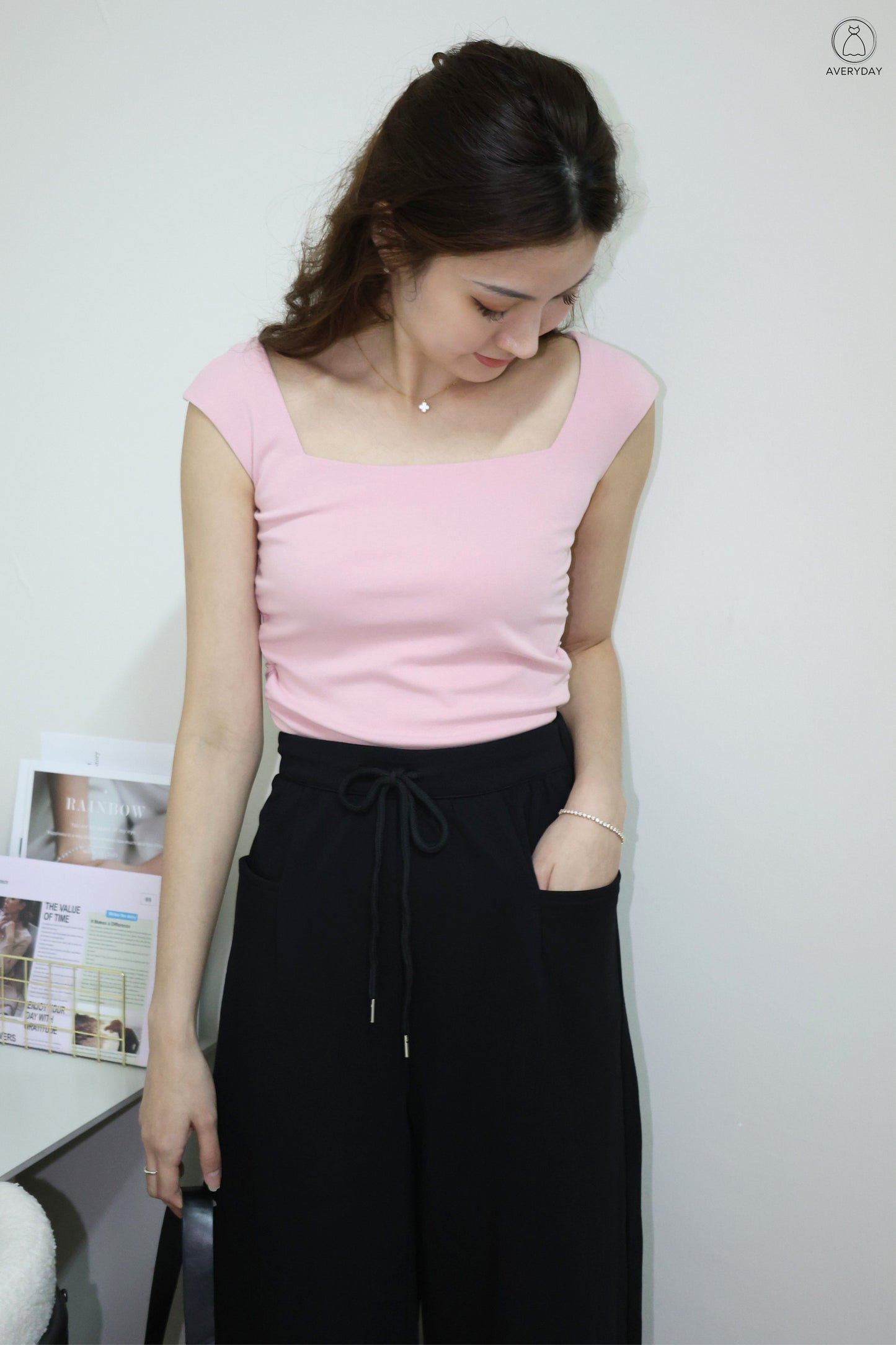 Noelle Square Neck Ruched Top In Pink