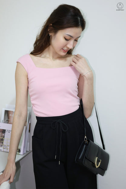Noelle Square Neck Ruched Top In Pink