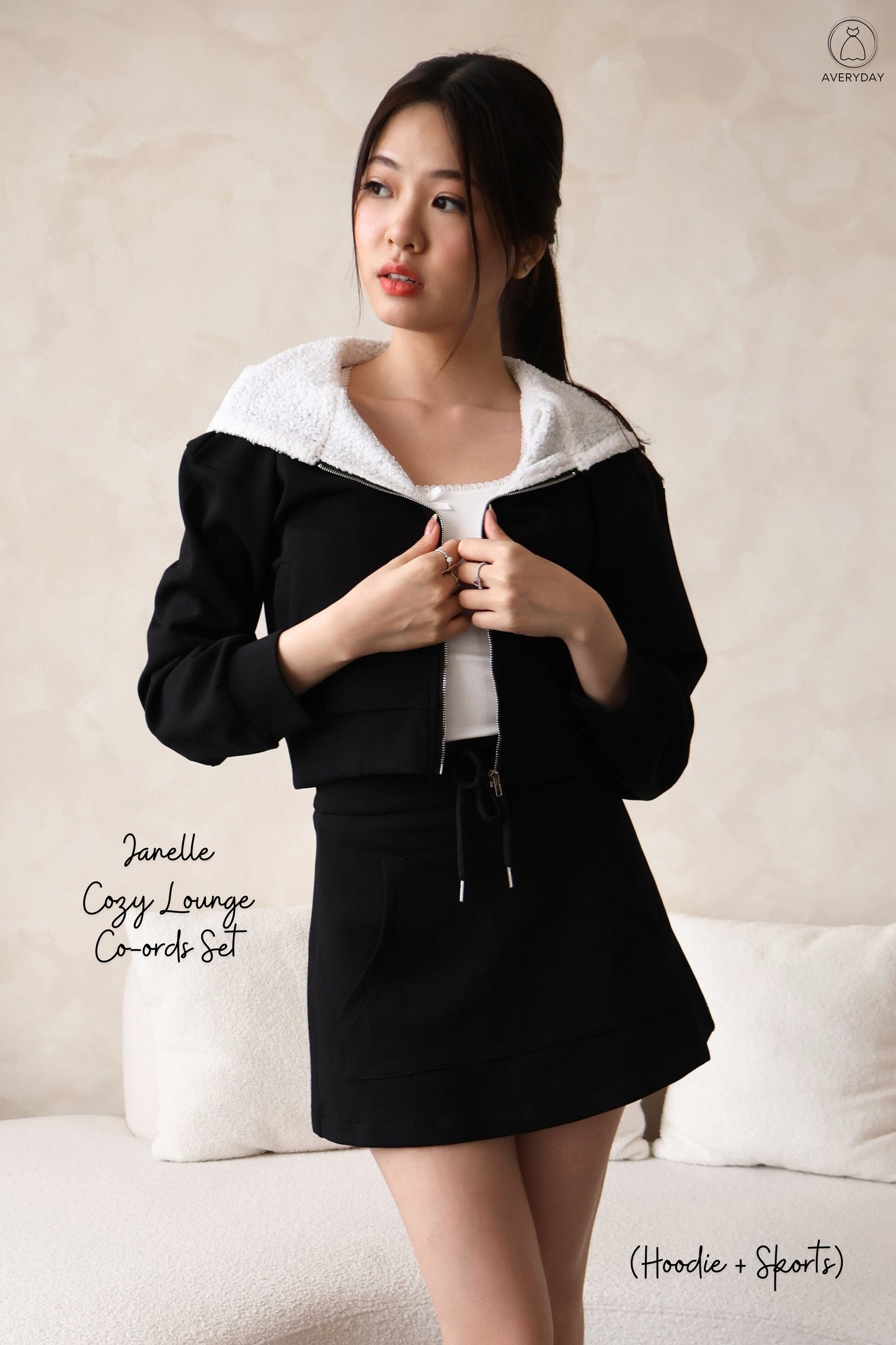 Janelle Cozy Lounge Co-ords Set In Black