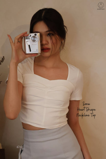 Sona Heart Shape Neckline Top In White