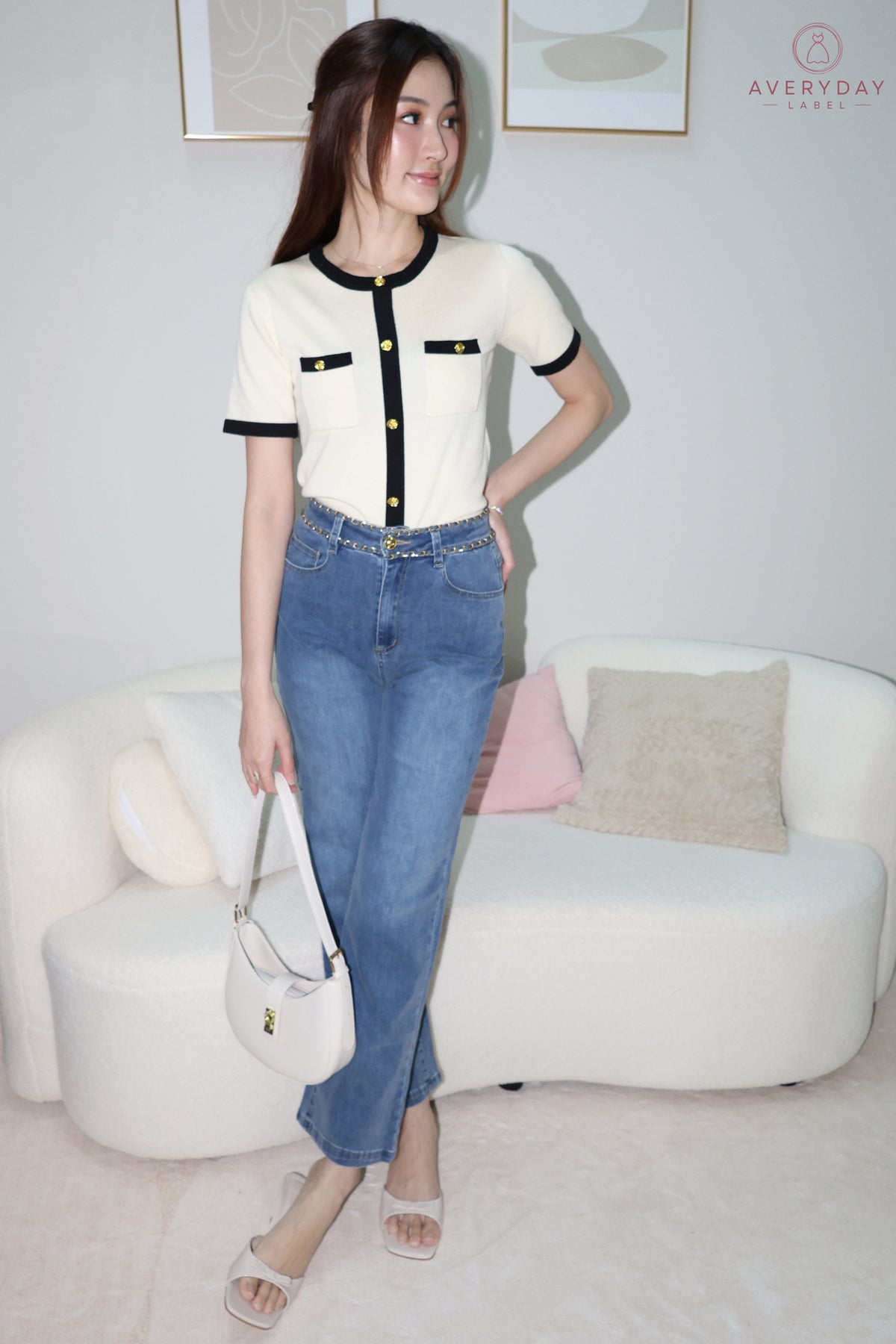 *AVD Label* [BUNDLE] Gretchen Rose Button Contrast Trim Knit Top