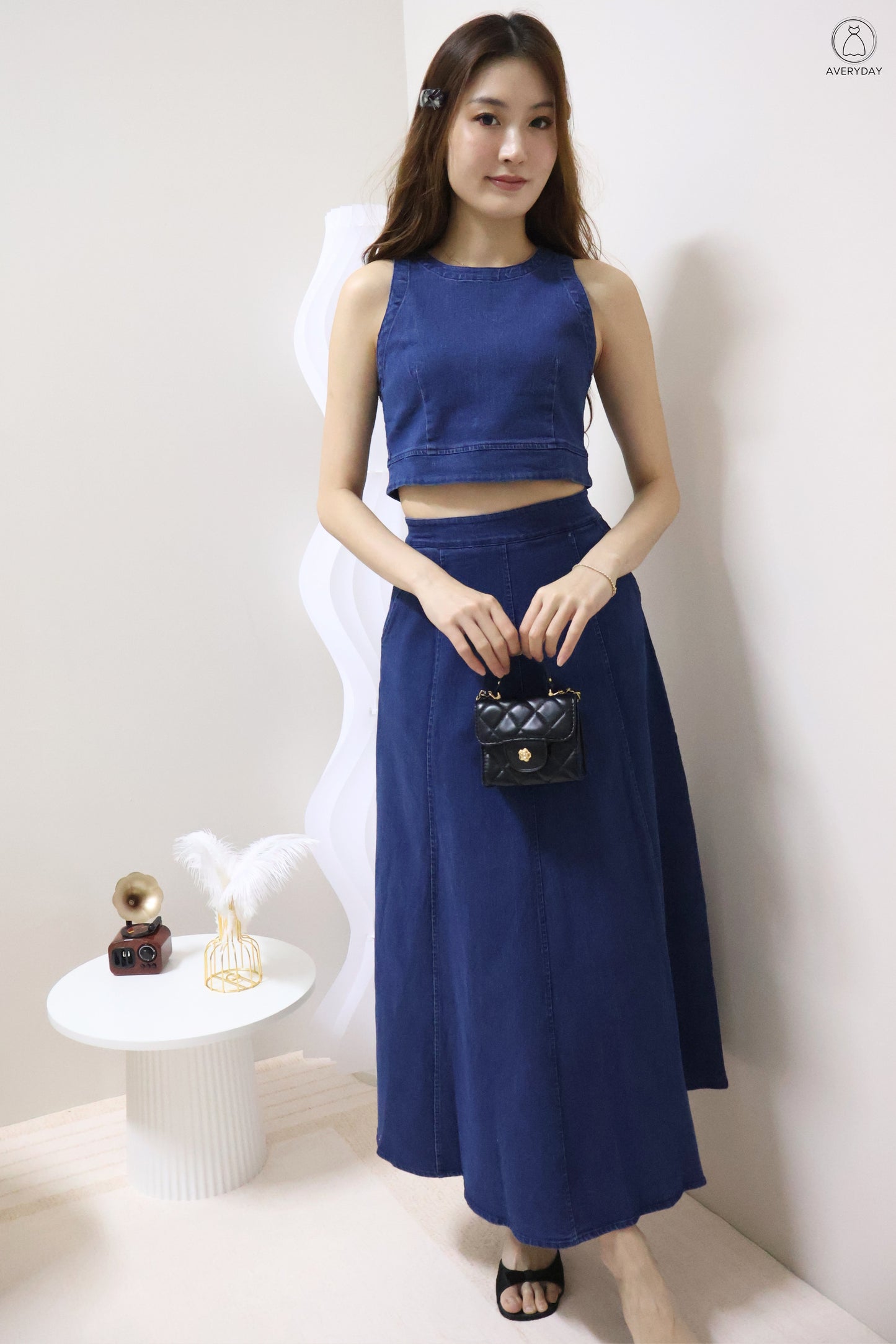 *Editor's Pick* Priya Denim Sleeveless Top & Maxi Skirt Co-Ord Set In Dark Wash