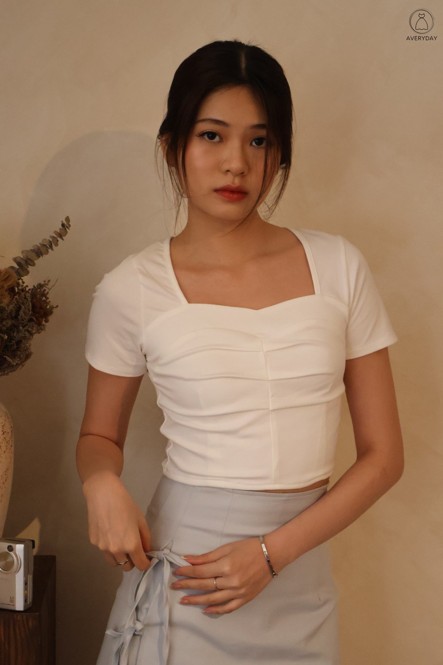 Sona Heart Shape Neckline Top In White