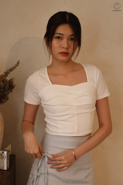 Sona Heart Shape Neckline Top In White