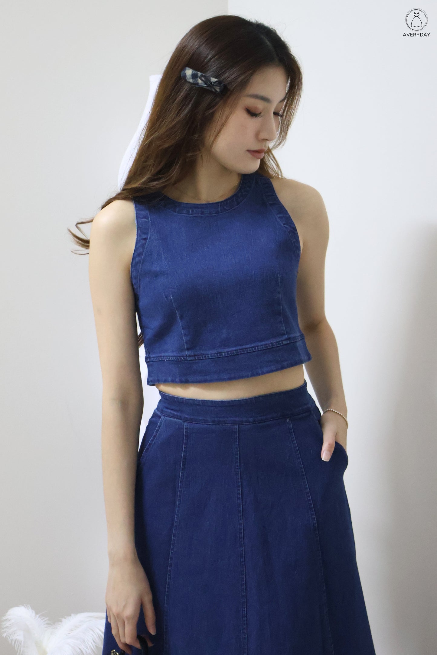 *Editor's Pick* Priya Denim Sleeveless Top & Maxi Skirt Co-Ord Set In Dark Wash