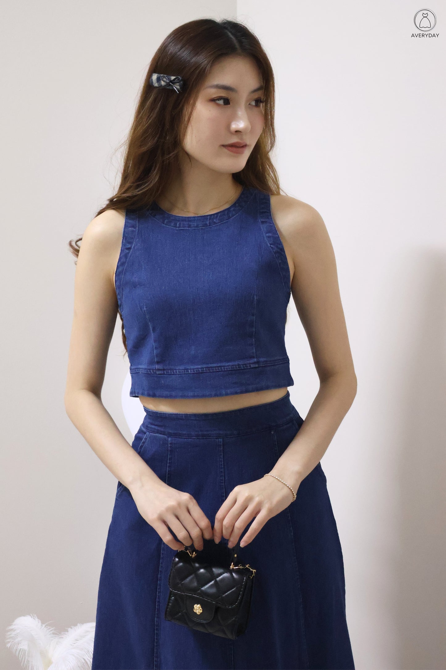 *Editor's Pick* Priya Denim Sleeveless Top & Maxi Skirt Co-Ord Set In Dark Wash