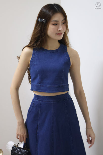 *Editor's Pick* Priya Denim Sleeveless Top & Maxi Skirt Co-Ord Set In Dark Wash