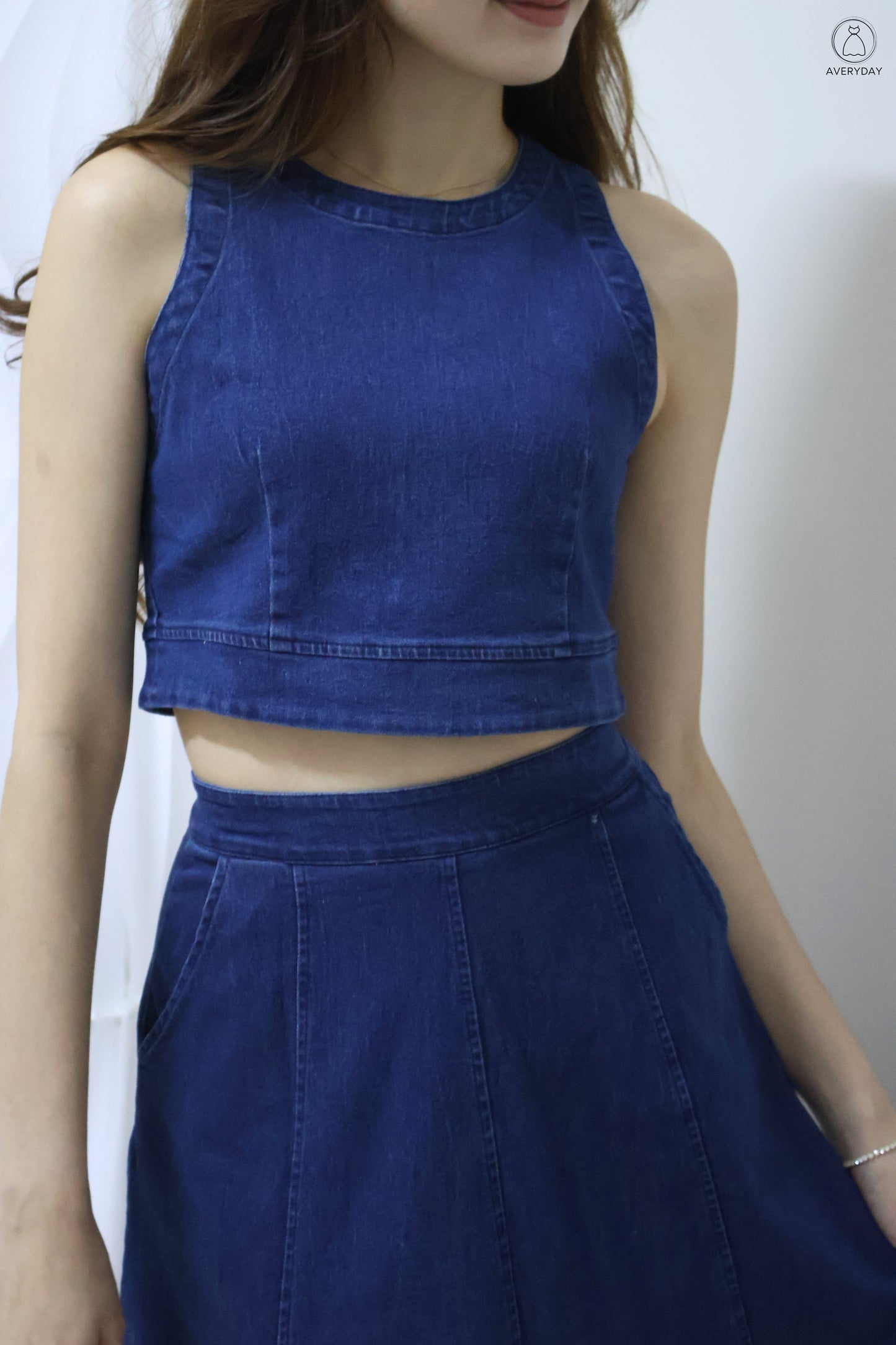 *Editor's Pick* Priya Denim Sleeveless Top & Maxi Skirt Co-Ord Set In Dark Wash