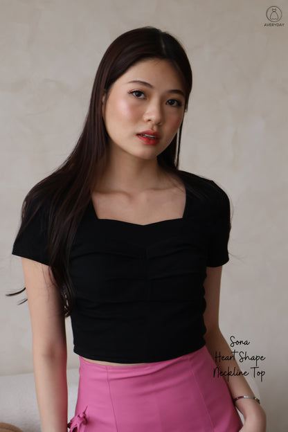 Sona Heart Shape Neckline Top In Black