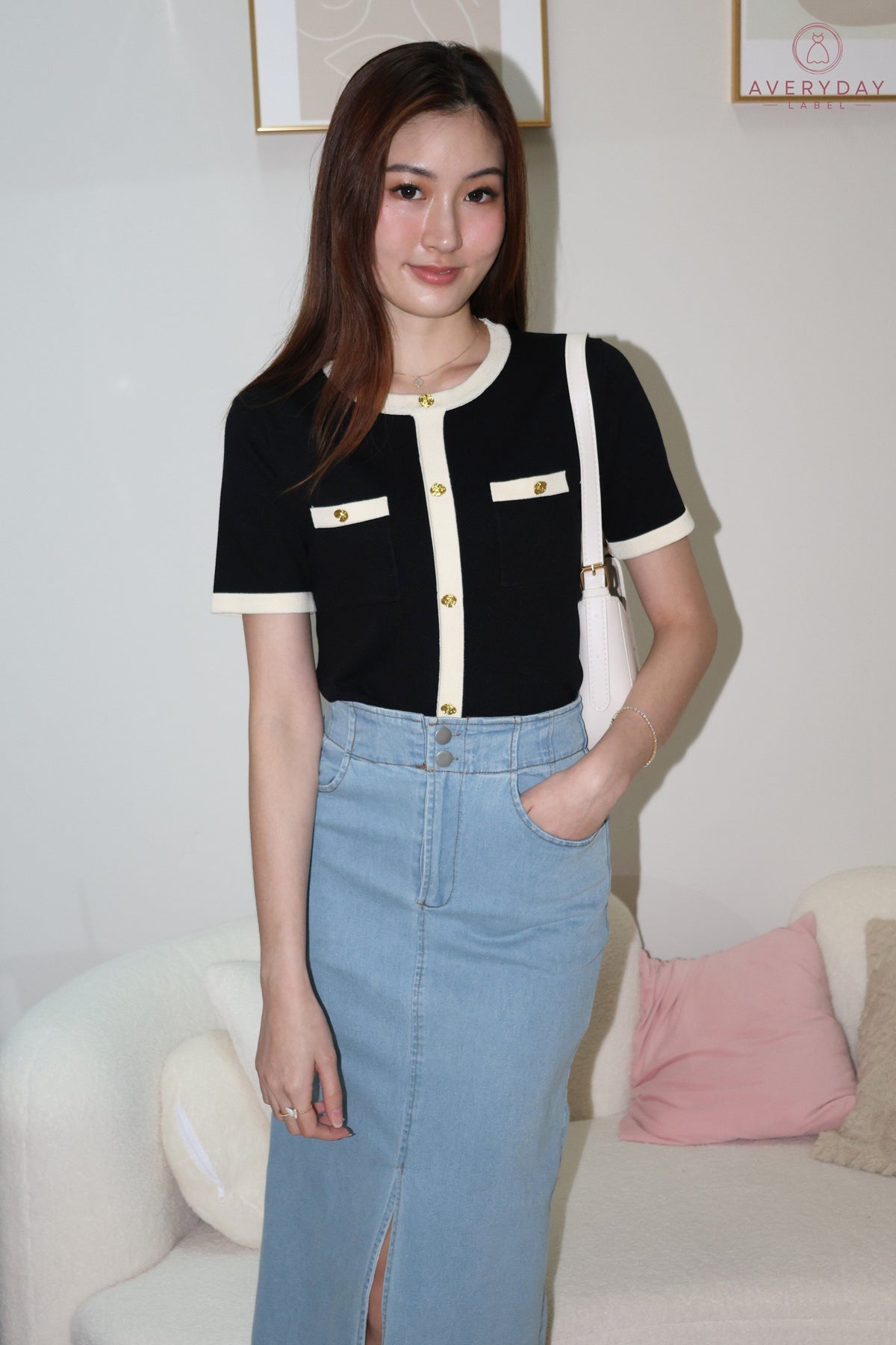 *AVD Label* [BUNDLE] Gretchen Rose Button Contrast Trim Knit Top