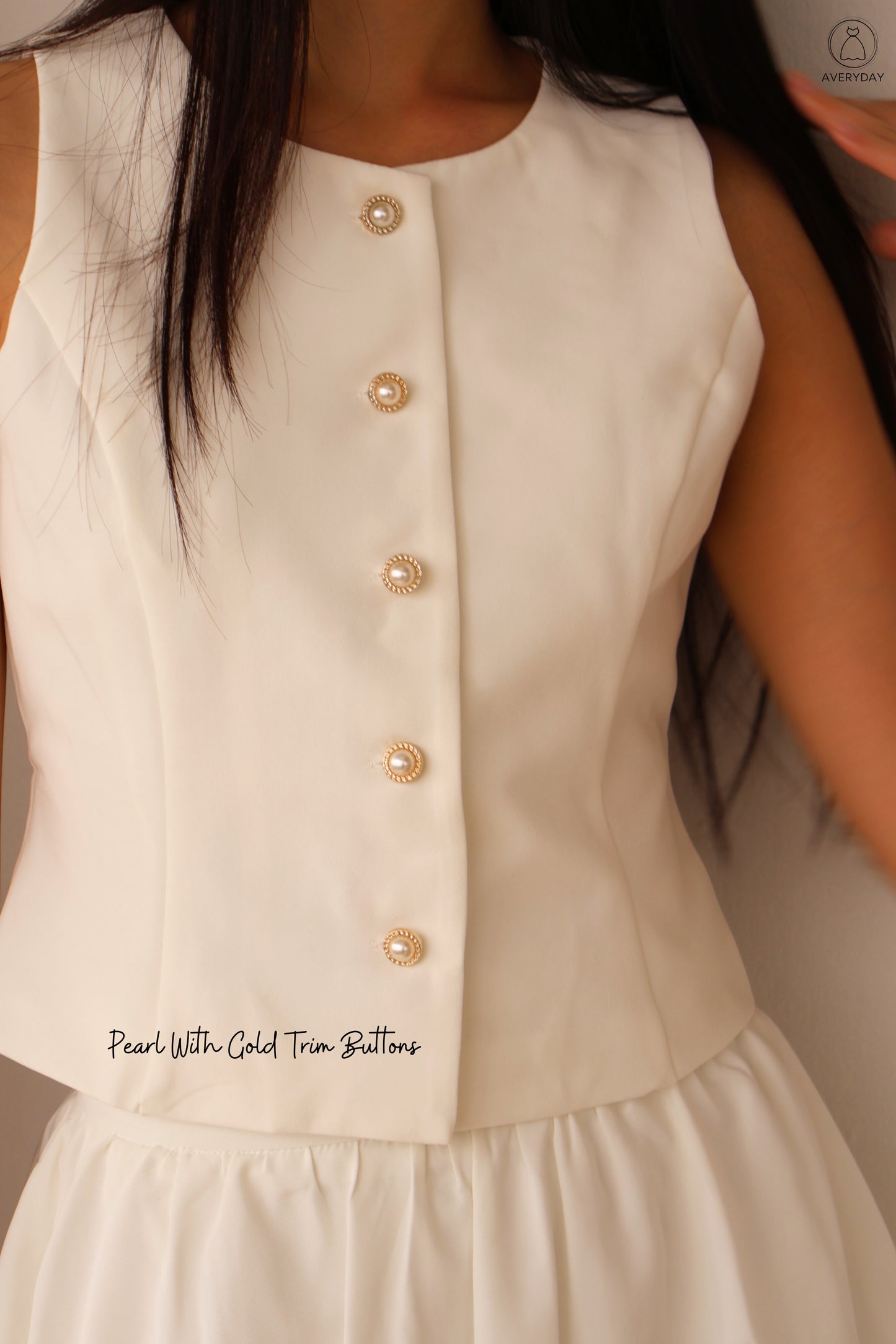 Chelsy Pearl Button Bubble Hem Co-Ords Set In White