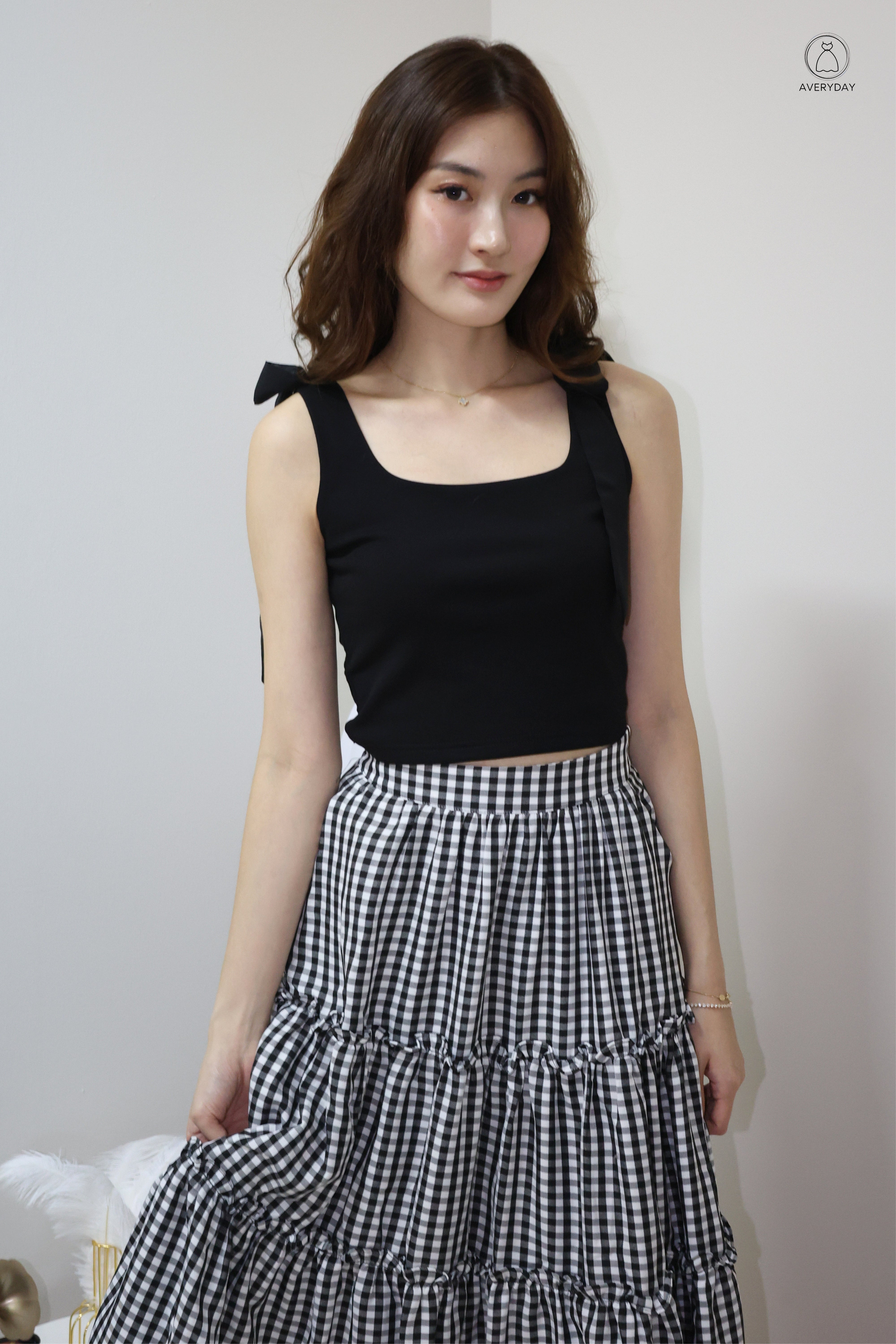 Ammie Self-Tie Mesh Ribbon Top In Black – AveryDay