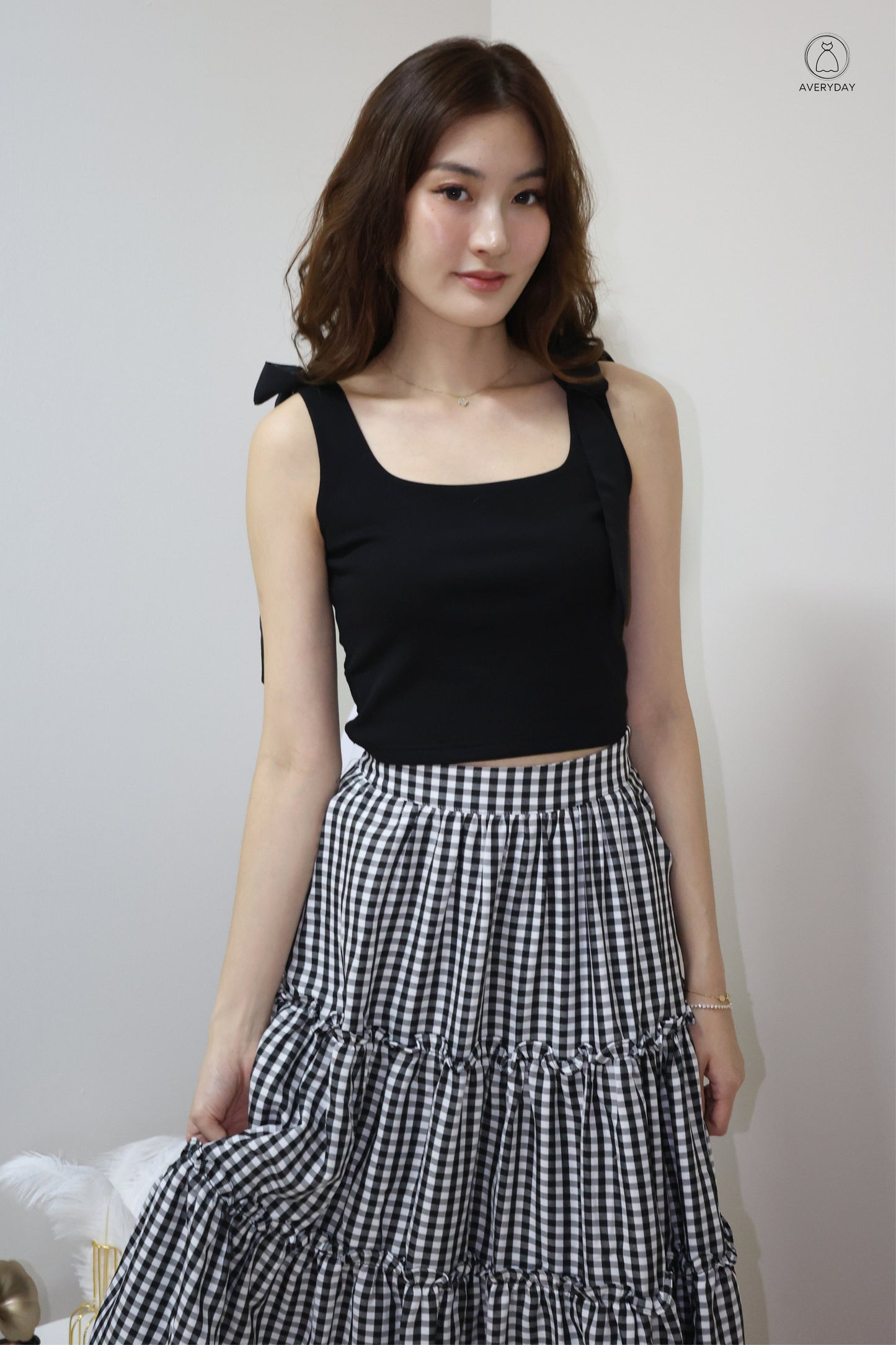 Ammie Self-Tie Mesh Ribbon Top In Black