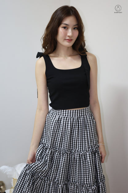 Ammie Self-Tie Mesh Ribbon Top In Black