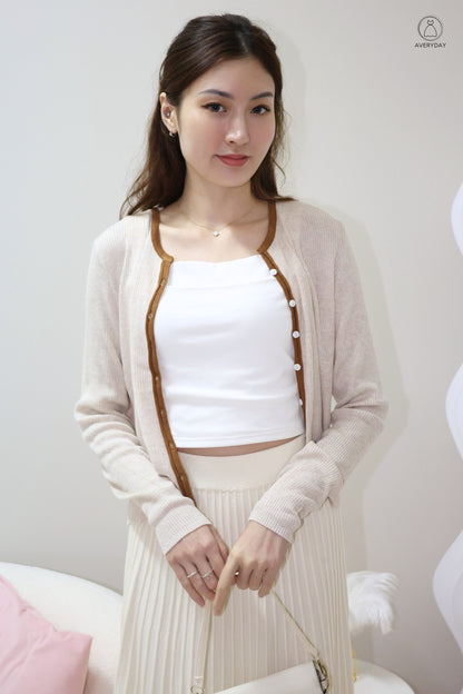 Heidi Contrast  Soft Ribbed Cardigan In Autumn