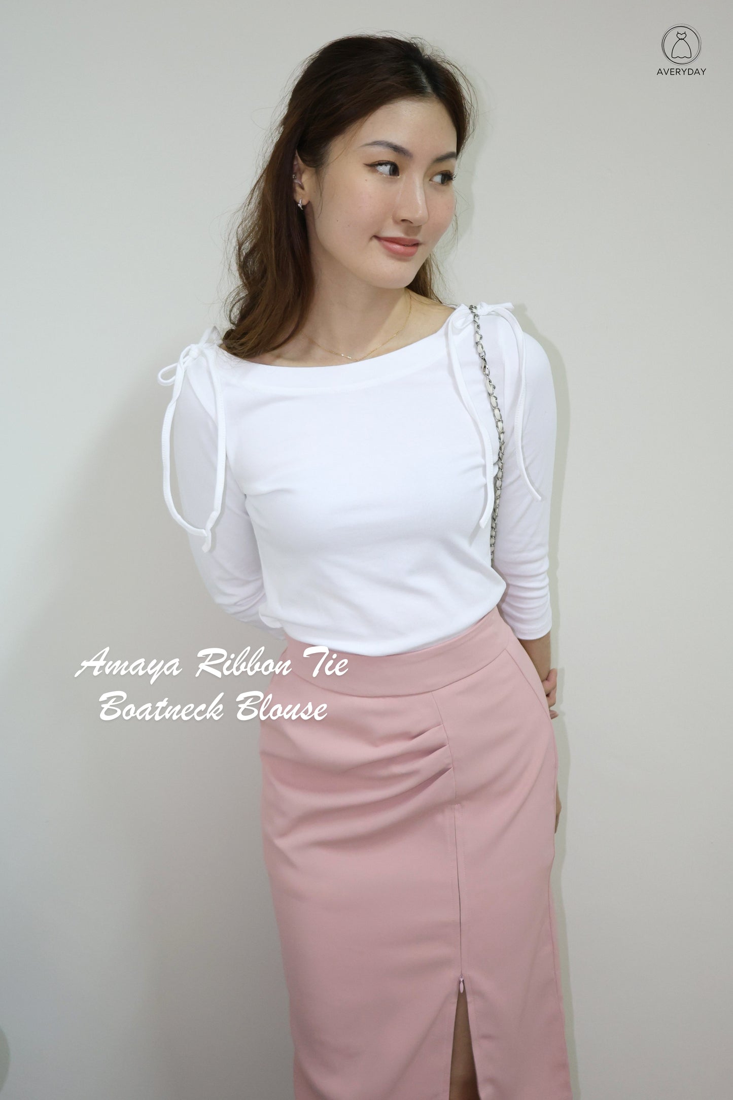 Amaya Ribbon Tie Boatneck Blouse In White