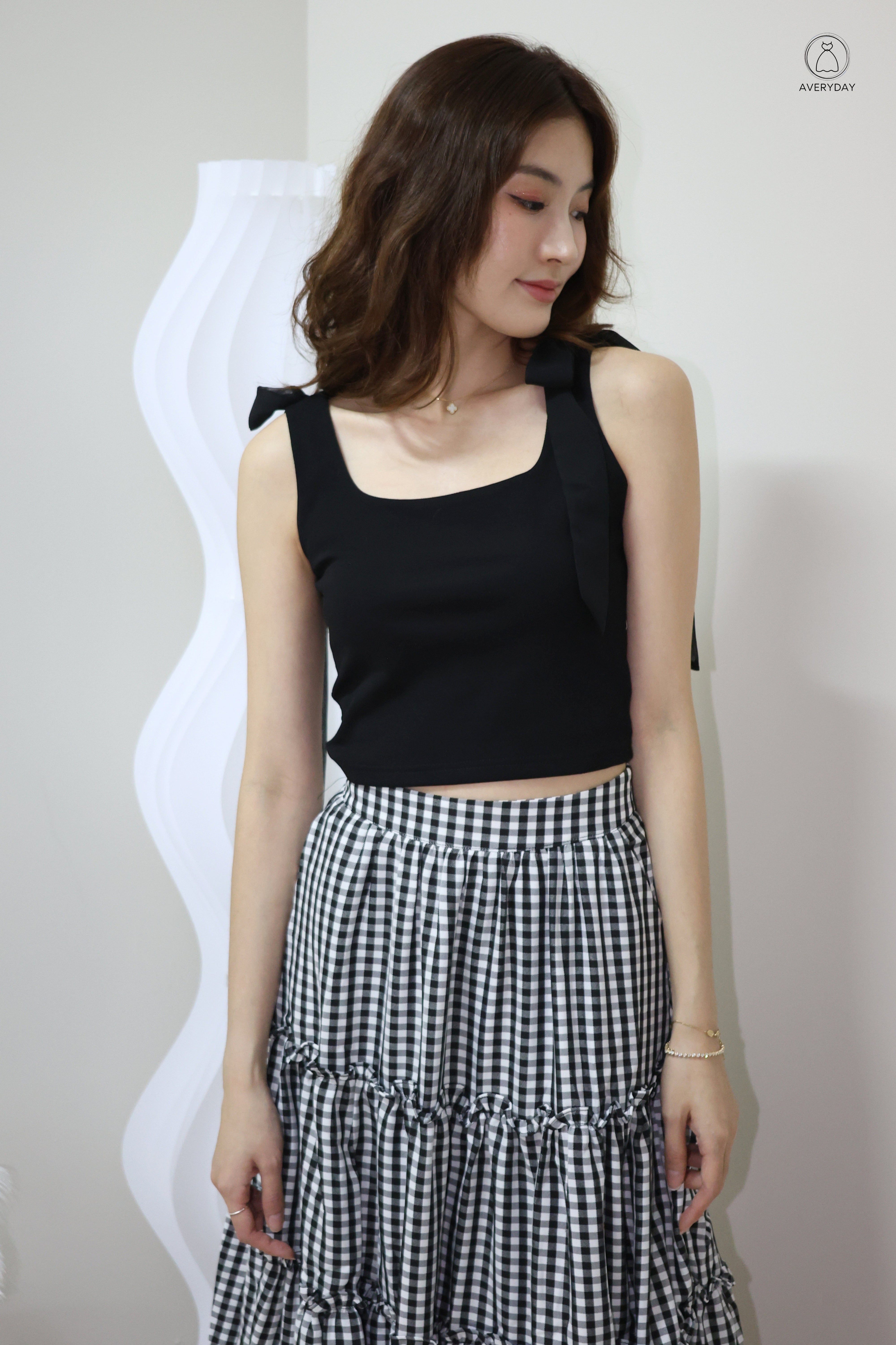 Ammie Self-Tie Mesh Ribbon Top In Black – AveryDay